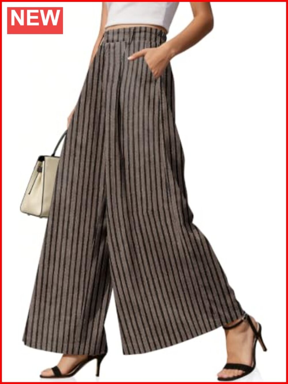 Linen Blend High Waist Pleated Wide Leg Palazzo Pants